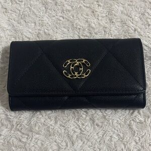 Chanel Black Leather Wallet with Gold Logo